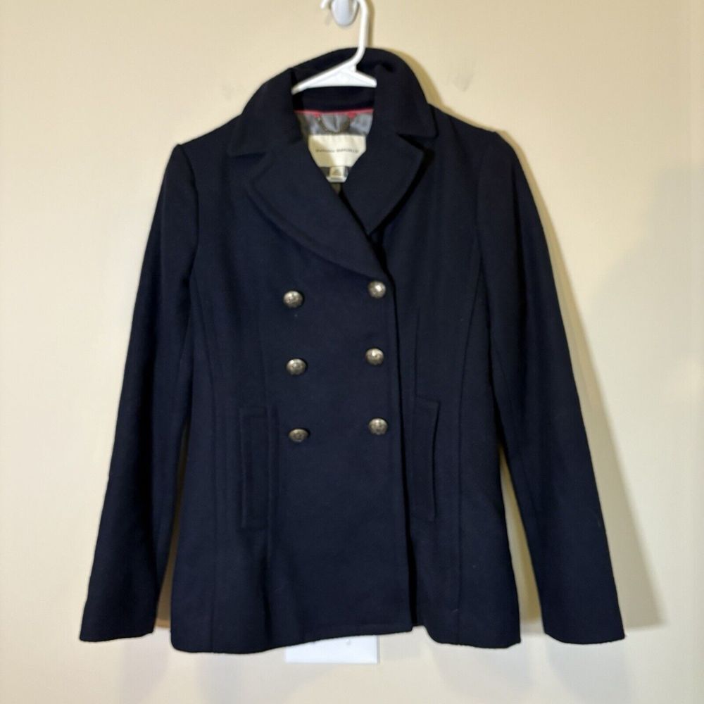 Banana Republic Women's Double Breasted‎ Navy Pea Coat With Gold Buttons XS